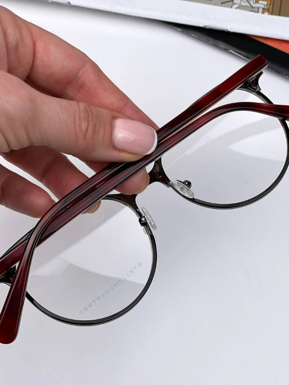 STELLA MCCARTNEY SC0145O 004 RUTHENIUM HAVANA BURGUNDY OVAL EYEGLASSES
